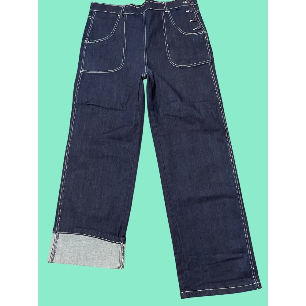 AeroBetty Rockabilly Star Struck High-Waisted Button Fly Dark Wash Denim Jeans